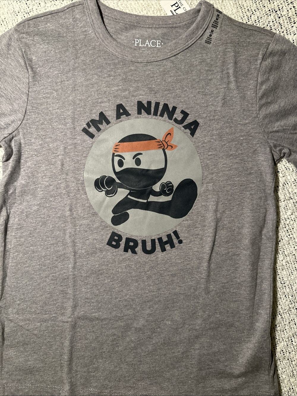 The Children's Place Boys Ninja Crew Neck T-Shirt Gray Size M (7-8) New